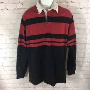 FINL 365 Men’s Blue and Red Striped Long Sleeve Cotton Polo Shirt - Size Large